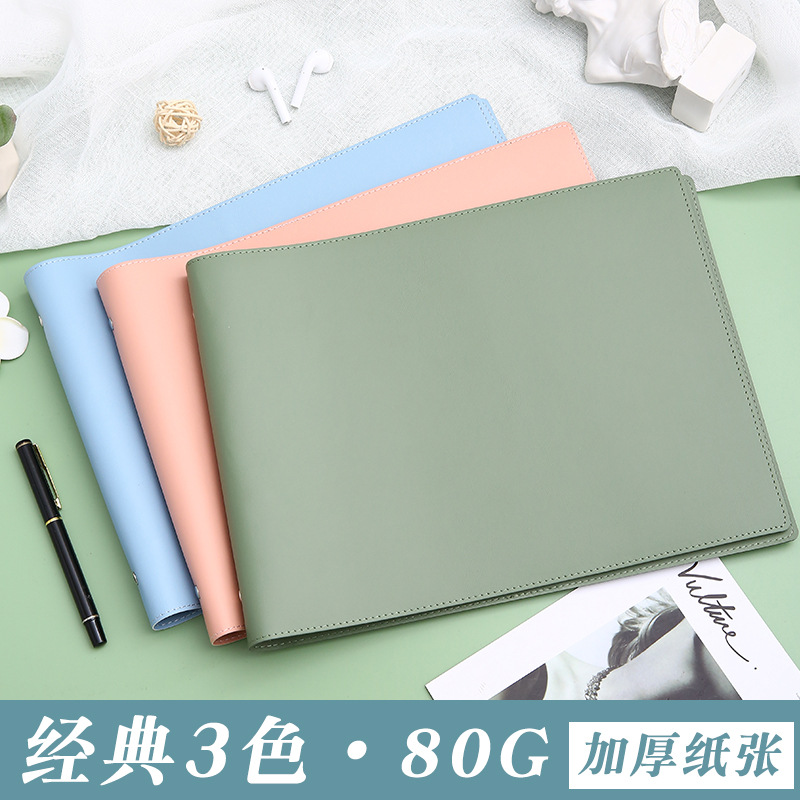Loose-leaf book a4 soft leather pixel painting Grid Book 6-hole loose-leaf detachable student notebook white paper notebook hand drawing book