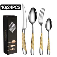 アマゾンクロスボーダー星ドリル16/24点セットステンレス食器セットナイフフォークスプーン西食器ステーキナイフ