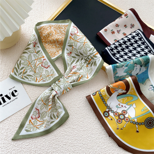 Small ear plug cross small silk scarf for women in spring, autumn and summer Korean style fashionable tie bag headband decorative scarf trend