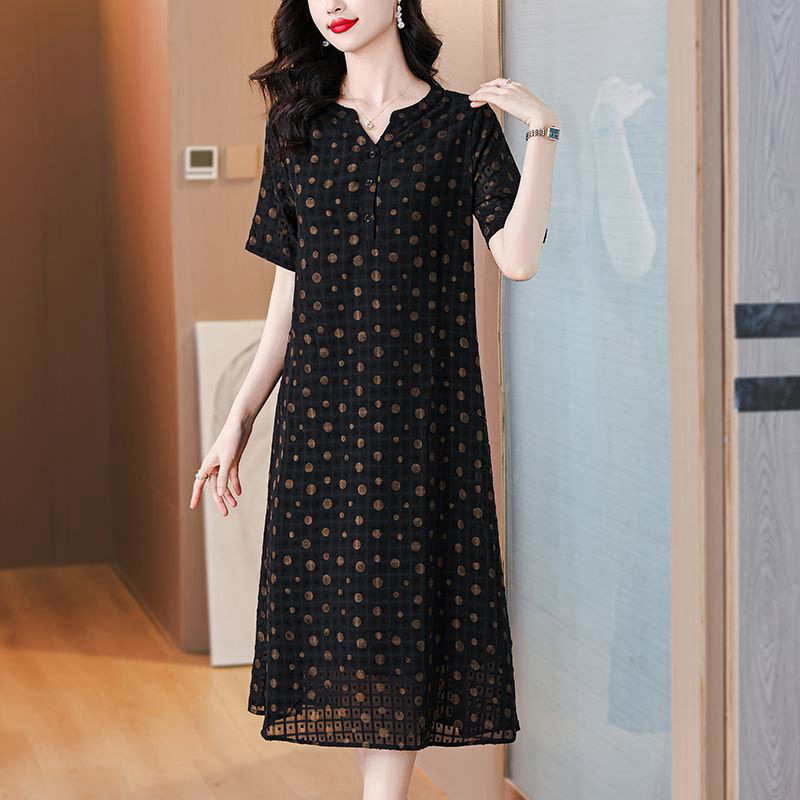Authentic Silk Dress for Women, Summer 2026, Middle-Aged and Elderly Mom Style, Loose Plus Size, Slimming Mid-Length Dress