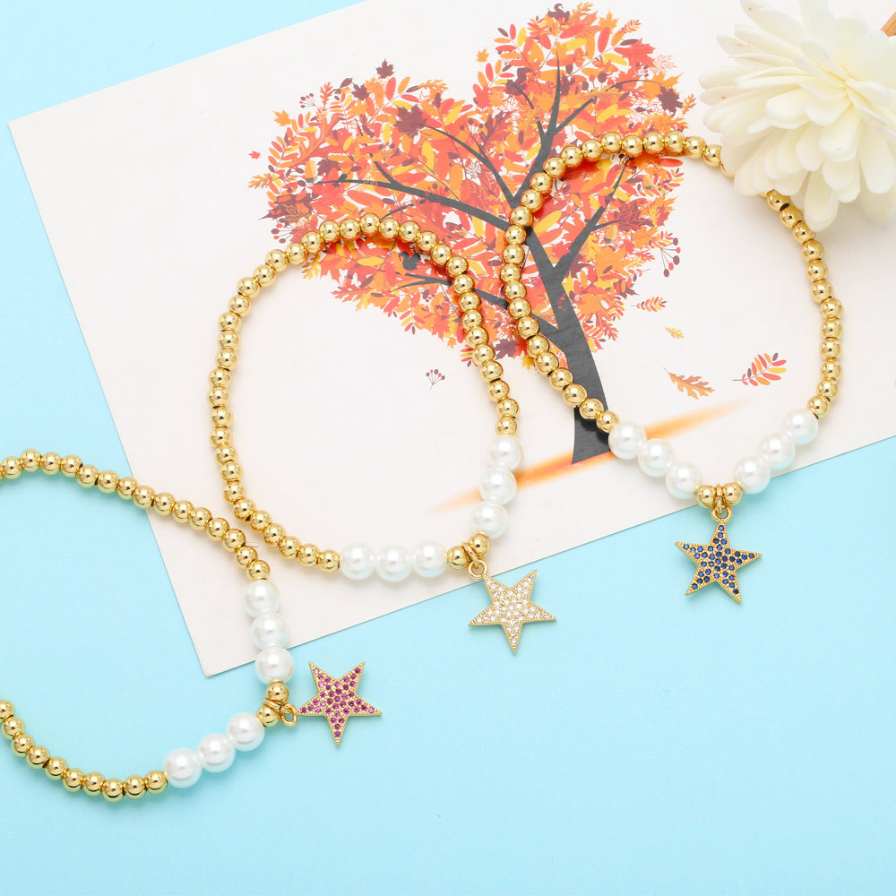 Fashion Star Copper Bracelets Pearl Inlay Zircon Copper Bracelets