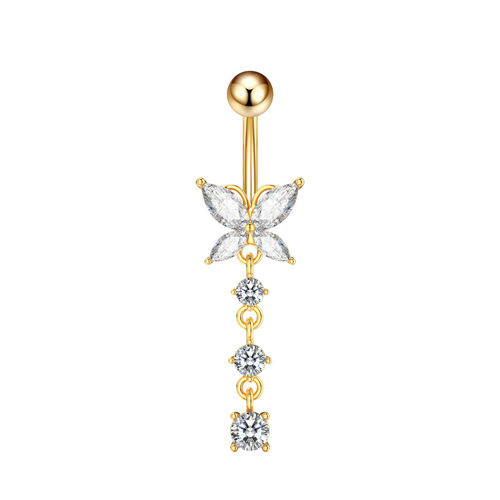 Amazon eBay Hot New Belly Button Ring Creative Butterfly Zircon Navel Button Navel Ring Piercing Jewelry