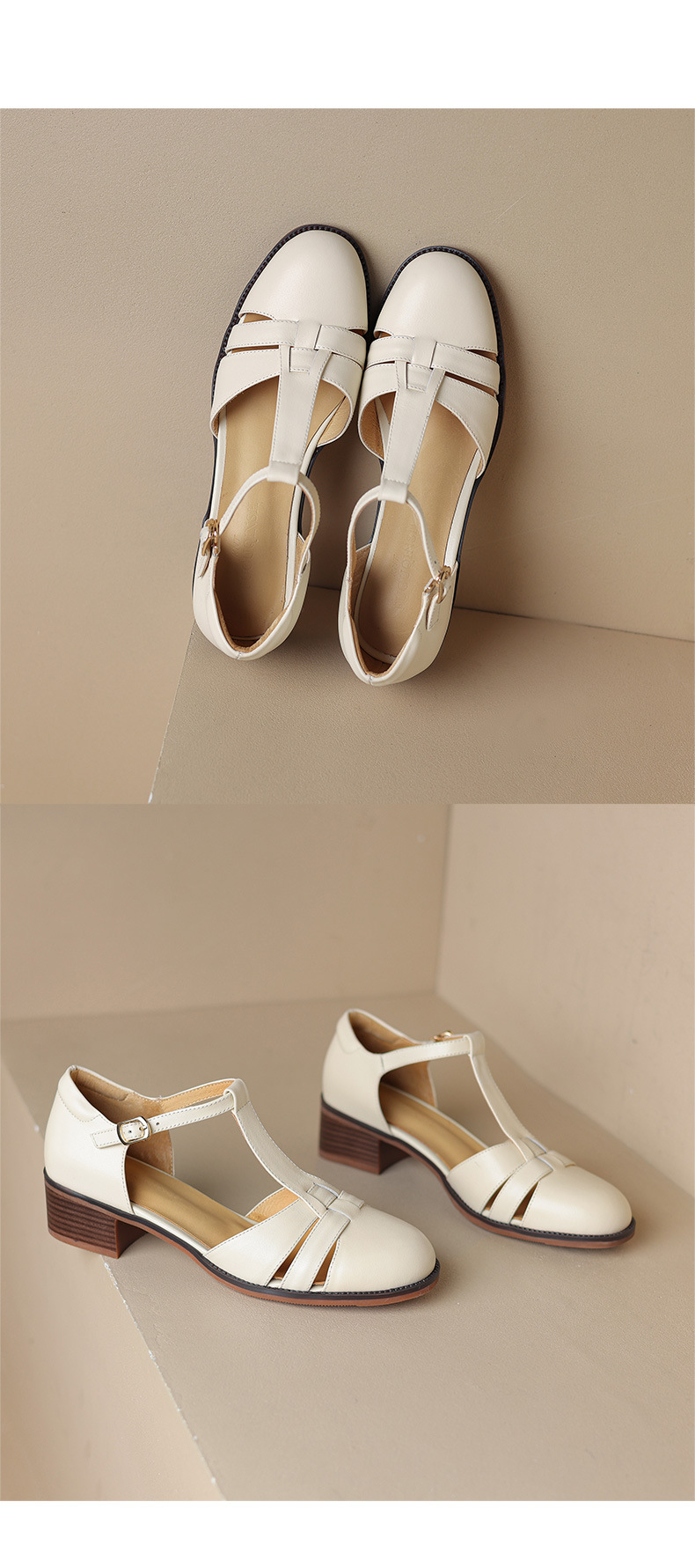 Sandal nữ quai ngang gót vuông mũi tròn bít kiểu dệt vintage — màu nâu chi tiết 11