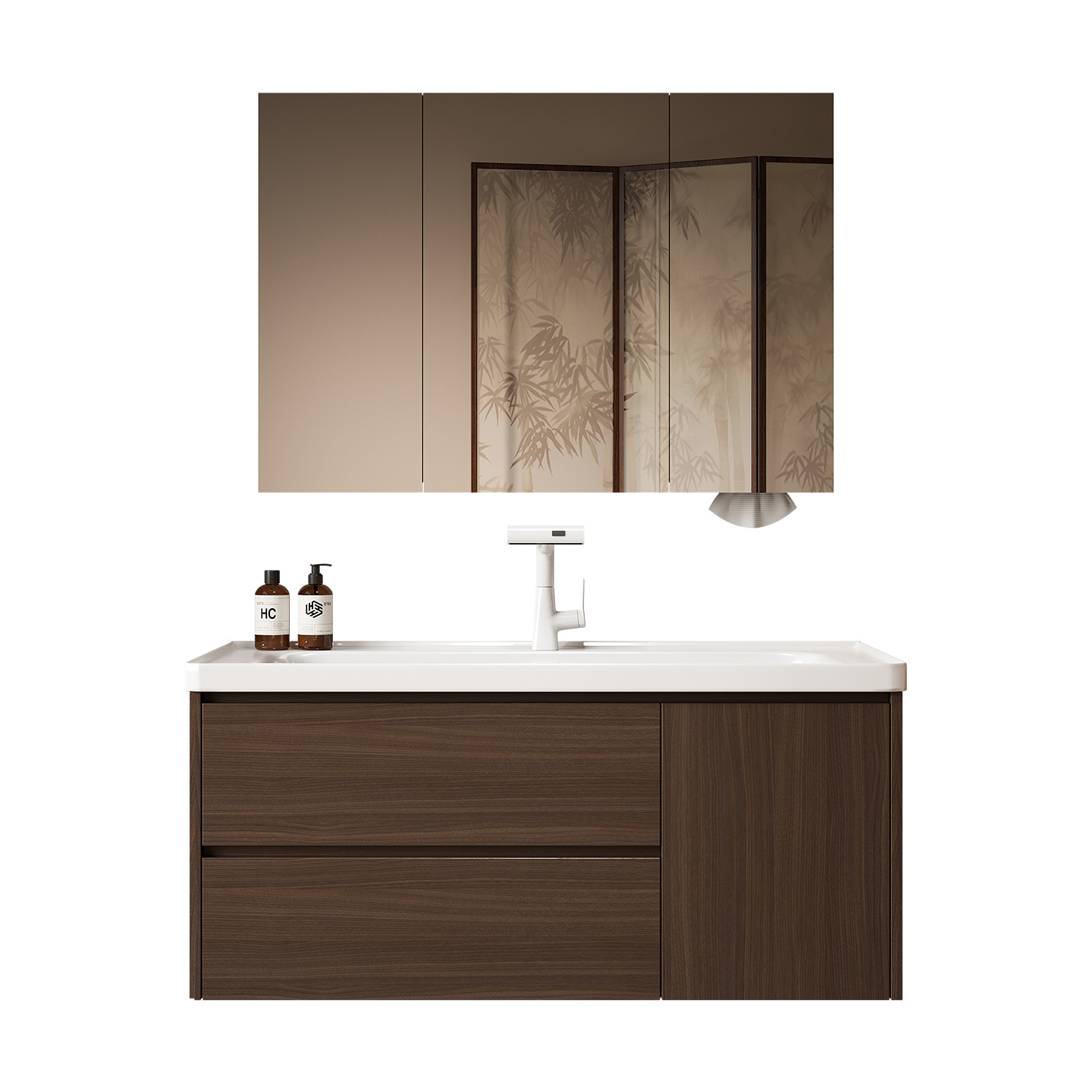 gabinete de baño de madera maciza a prueba de humedad 18CM cuenca profunda cerámica en una cuenca gabinete de baño de madera de nuez lavabo en una cuenca image 5