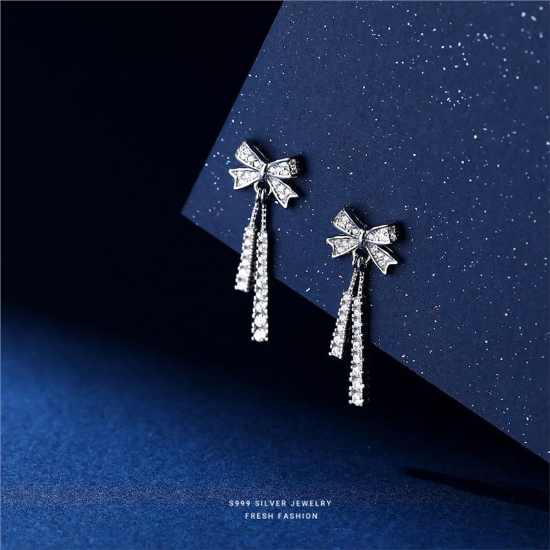 Orecchini a lobo a forma di fiocco in argento puro 999_voghion.com