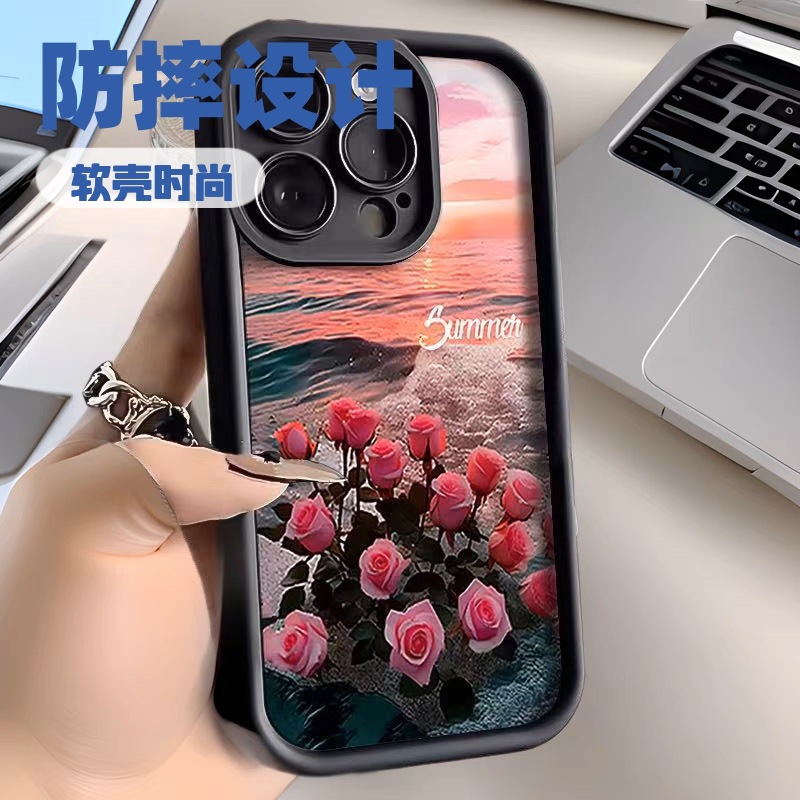 Funda para Teléfono Sunset Rose Compatible con Apple 17 Promax, Estilo Japonés y Coreano, iPhone 16/15/14, Estilo Europeo y Americano 13