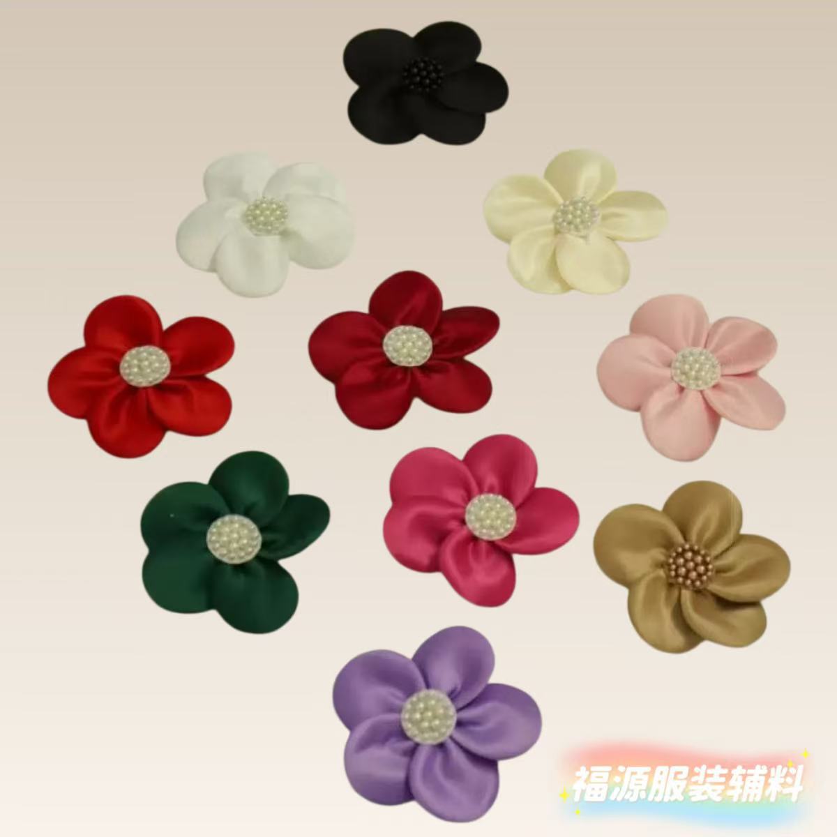 Three-Dimensional Five-Petal Flower Corsage, Handmade Pearl-Decorated Fabric Flowers, Clothing Accessories, DIY Accessories, Hair Accessories, Headwear
