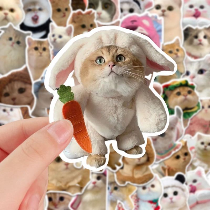 130张宠物猫贴纸高颜值可爱治愈系贴画DIY装饰手机手账桌面自粘贴|undefined