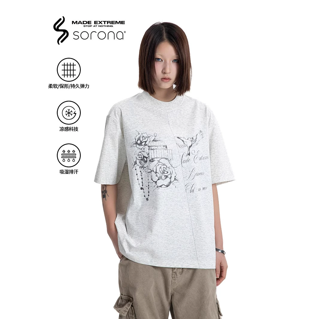 MADEEXTREME ручная роспись с принтом тихой роскоши и ниши высокого уровня чувство летнего отдыха футболка с короткими рукавами дышащая Сорона