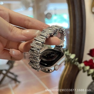 Irregular Diamond-Encrusted Watch Strap Suitable for Apple S10Apple Watch78S9 Generation Kaleidoscope iWatch Metal Watch Strap