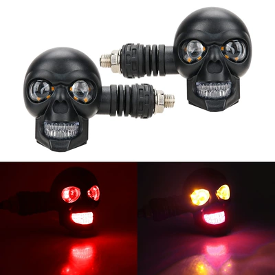 Cross-Border 12V Motorcycle Turn Signal Dönmə işıqları - skull-red-and-yellow-cardboard-packaging-not-easy-to-be-damaged