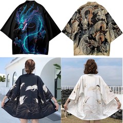 浮世絵日本式着物マント中国龍カーディガン道衣羽織ゆるい七分袖3Dデジタルプリント直販