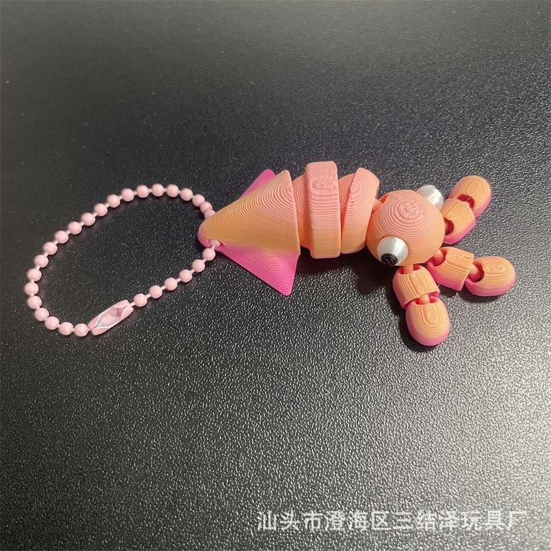 핑크 오징어 열쇠고리(3D 프린팅, 가동식 관절 10개)