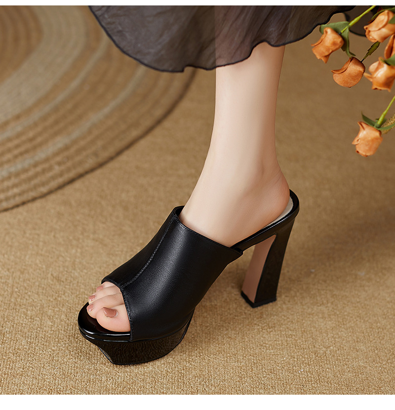 Sandal cao gót nữ quai ngang hở mũi gót 9 cm — đen chi tiết 10