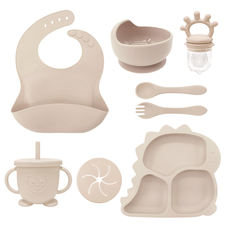 Alimentación infantil platos de dinosaurio set de platos de entrenamiento cucharas para bebés de silicona dibujos animados bajacos ventosa tazón