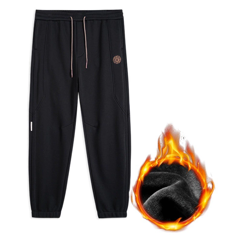 【Теплые спортивные штаны на флисовой подкладке】Штаны больших размеров с вышивкой в китайском стиле, брюки с манжетами и сложной строчкой, зимние теплые штаны для мужчин.