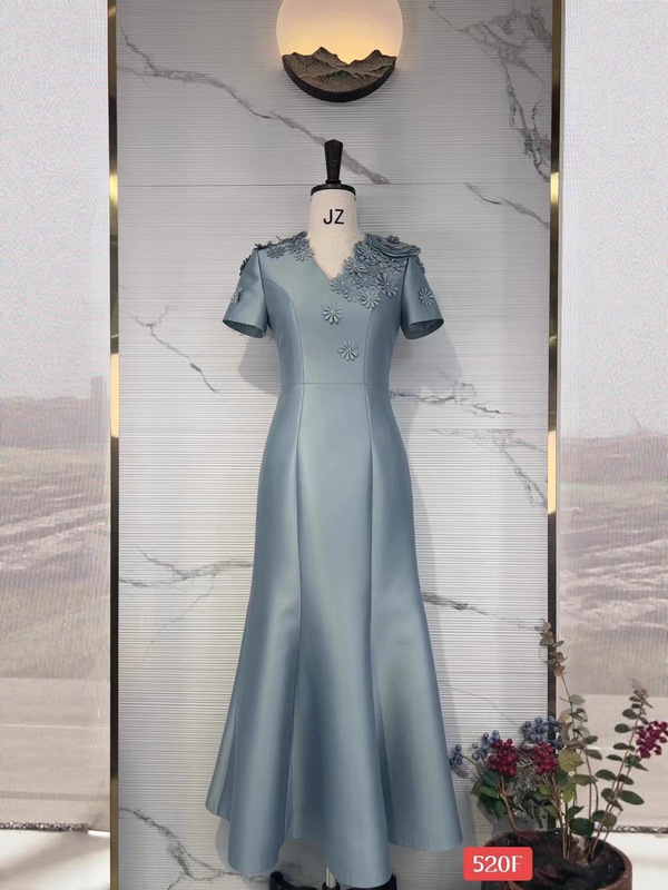 520F喜婆婆婚宴装礼服裙新款妈妈装重工绣花连衣裙|undefined