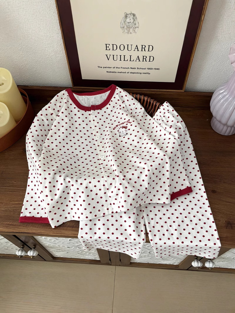 Conjunto de pijamas para niños Cárdigan de algodón para niñas Ropa de hogar de algodón Pijamas de vacaciones para bebés Estilo de verano para niños grandes