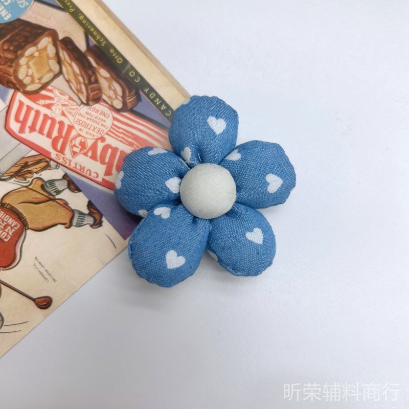牛仔布条纹波点立体充棉花朵 头饰DIY服装配件鞋袜包挂手机壳辅料|undefined