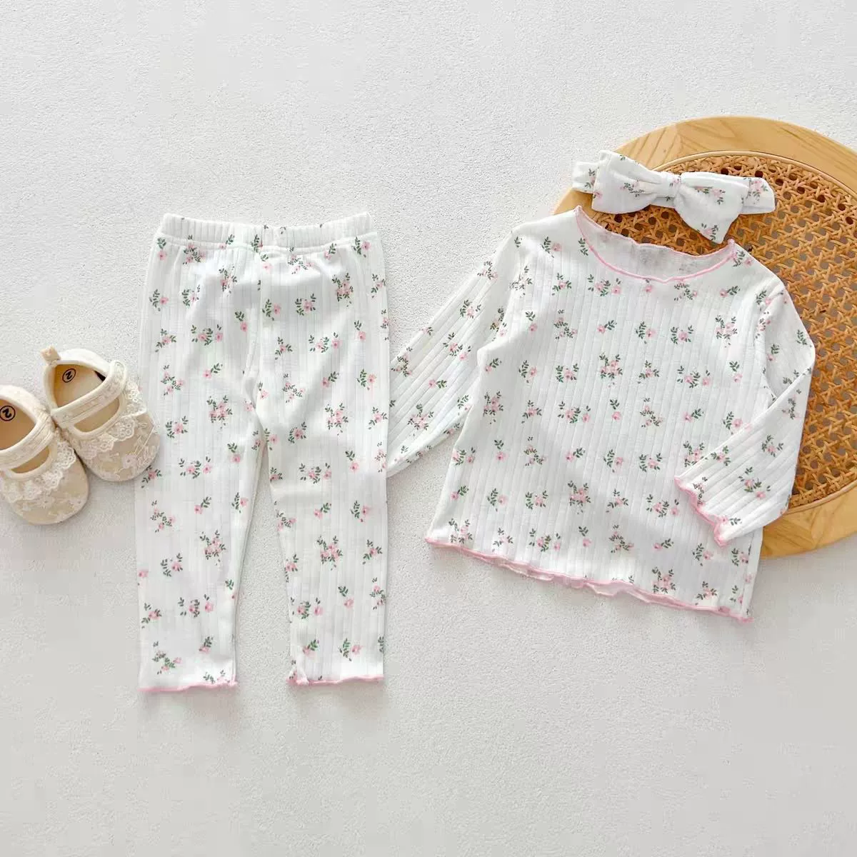 Autumn pijama girl's, set, thermal underwear, trousers, floral print, western style, children's clothing