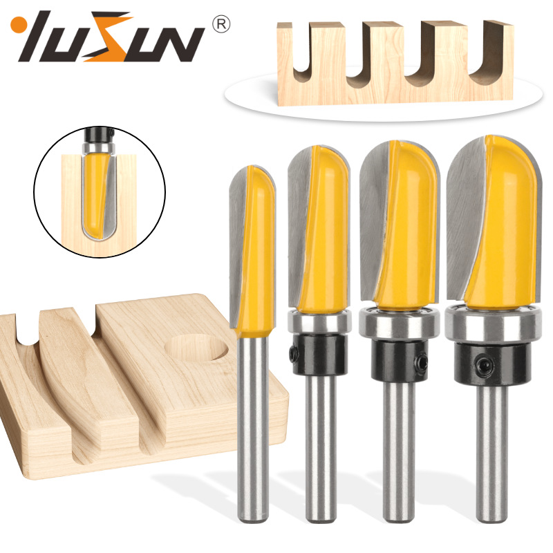 宇盛4件套轴承深圆底刀8柄木工铣刀具仿型柄带轴承清底开槽锁孔