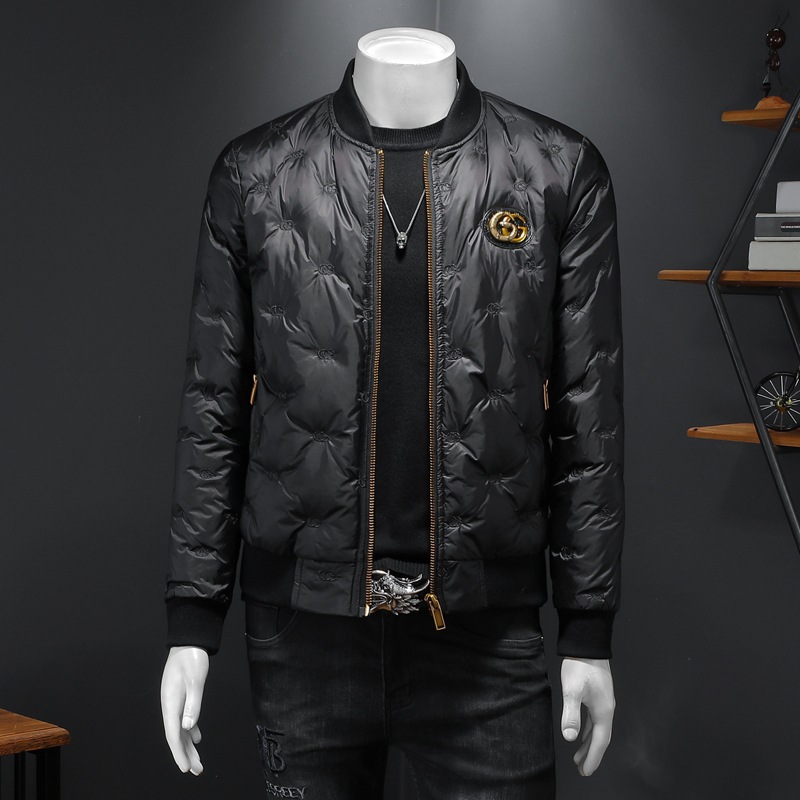 Winter White Duck down Lightweight down Jacket Men Embroidery Handsome Trendy Casual Male down Jackets Personality Warm Coat