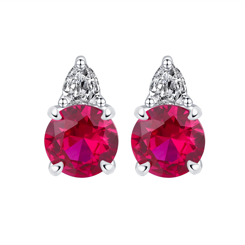 Zhuang Sheng joyería S925 joyería de plata simulación rojo zafiro redondo nicho estilo diario traje 9mm-6mm