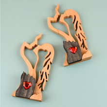 木质天使情侣仿真万圣节雕像黄杨木雕工艺品人物潮玩园艺大摆件