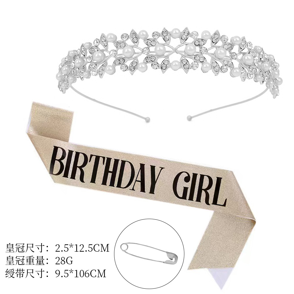 Silver crown+birthdaygirl gold black ribbon