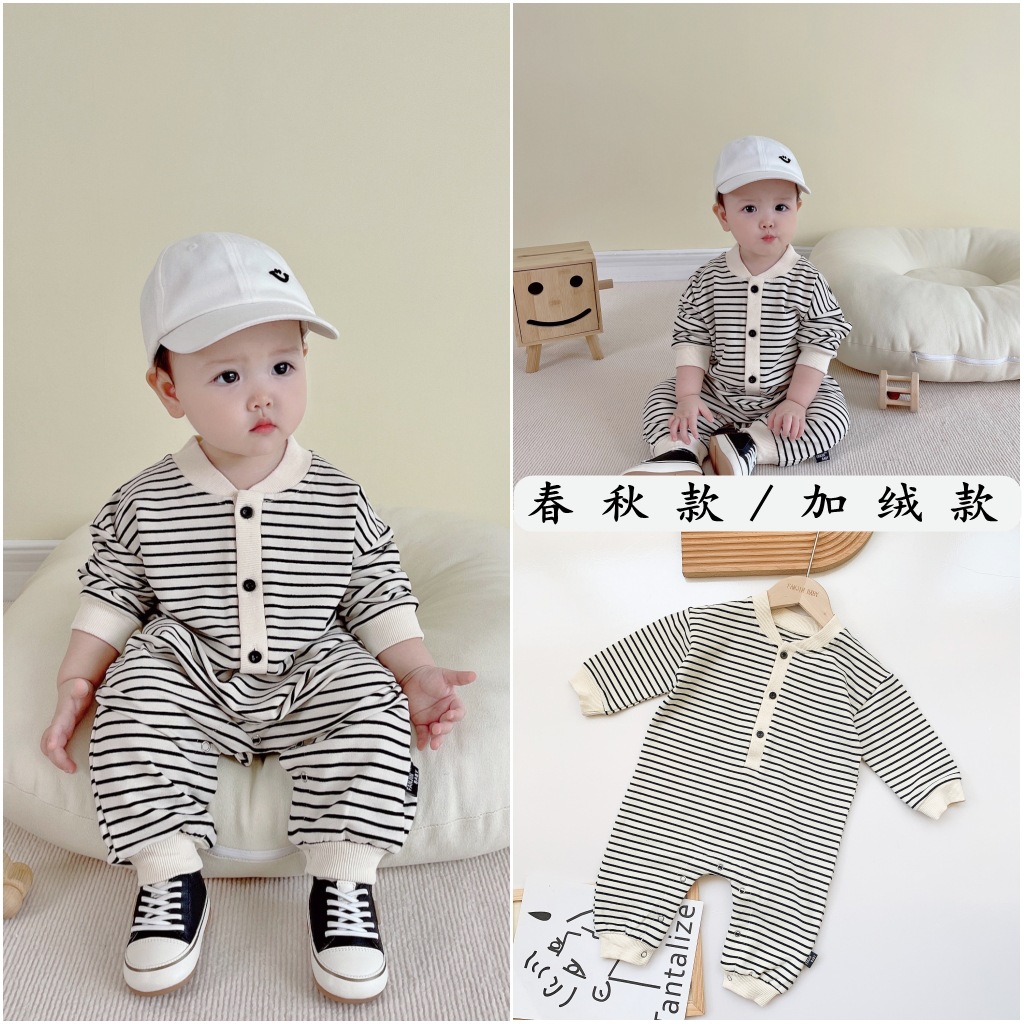 Baby Autumn And Winter Jumpsuits For Men And Women Baby Rompers Newborn Clothes 0-1 Years Old Striped Out Romper Trend