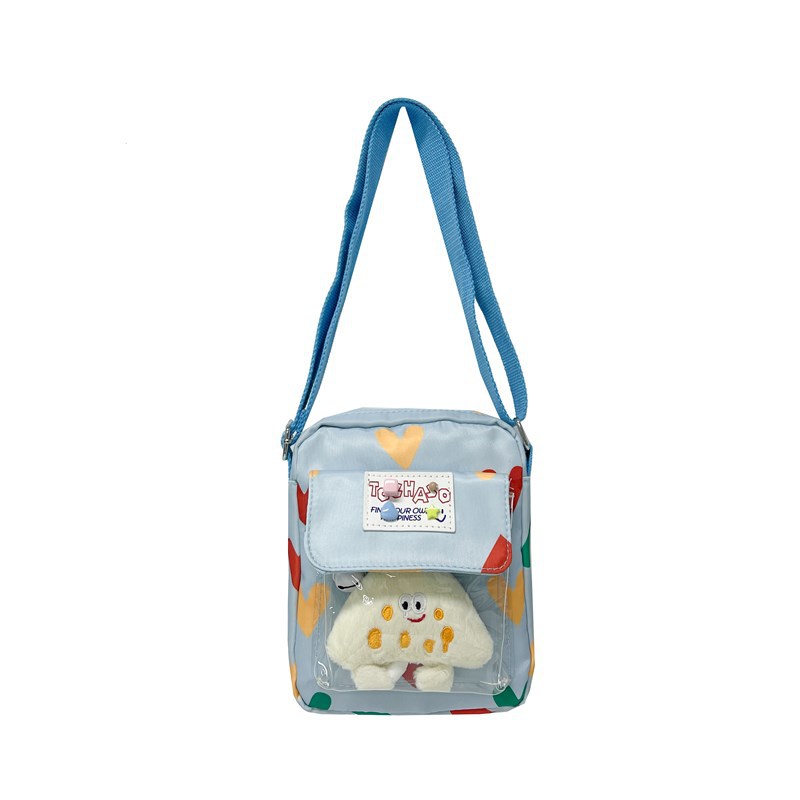 2025 nuevo bolso para niños japonés pequeño y fresco amor bolso de mensajero para niños y niñas con solapa con colgante bolso de hombro para niños