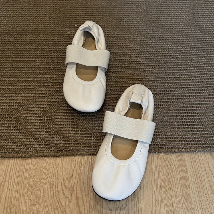 Sheepskin Version ~ Retro Super Soft Round Toe Shallow Mouth One-Strap Mary Jane Shoes for Women Versatile Ballet Flats