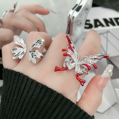 新款液態不規則蝴蝶戒指女小眾甜酷誇張辣妹蹦迪個性可調節食指戒