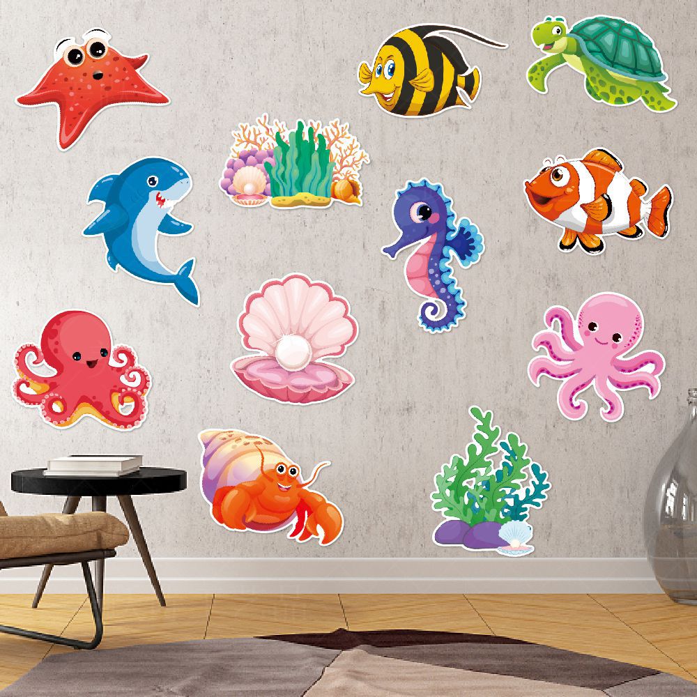 Etiqueta engomada de la pared de la decoración de cumpleaños del tema submarino de Amazon Etiqueta engomada de la estrella de mar del pulpo Etiqueta engomada de la pared de la decoración de la fiesta de cumpleaños de los niños