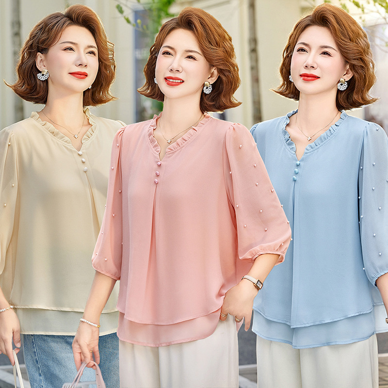 Mom's 2026 Summer Fashion Chiffon Shirt for Middle-Aged and Elderly Women, Stylish and Youthful-Looking Thin Summer Top