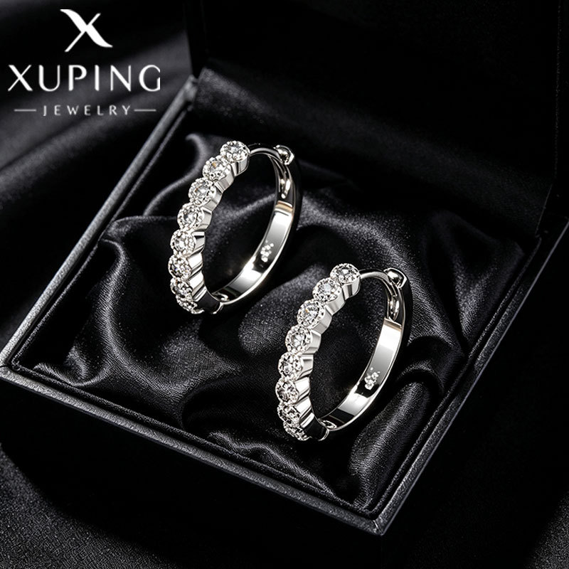 Xuping joyería estilo de moda europea y americana aretes exagerados doble fila brillante aretes de aretes de arroz de arroz pendientes de arroz transfronterizos aretes al por mayor