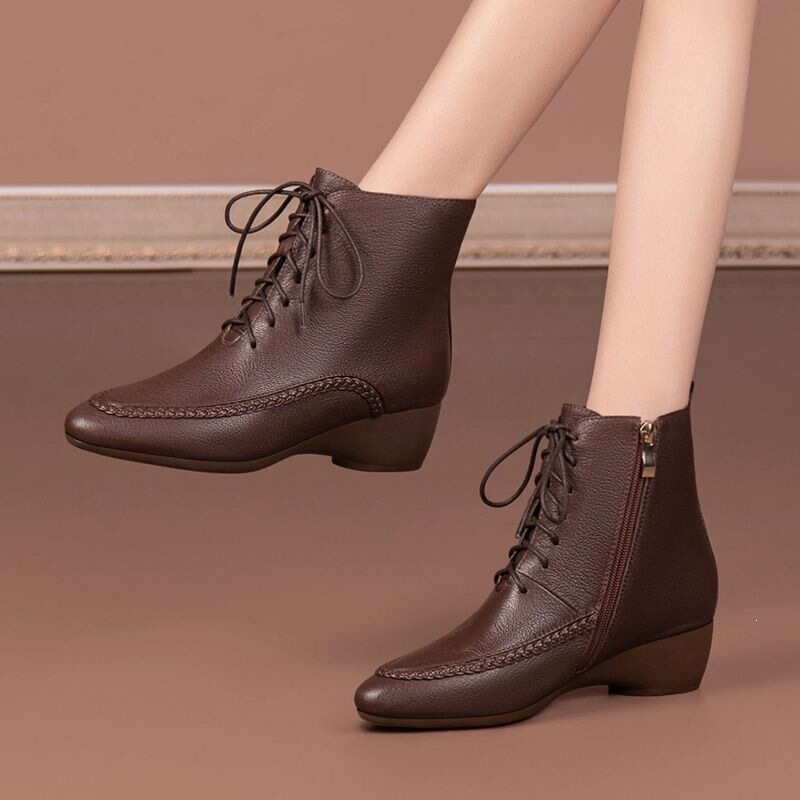 2026 New Women's Boots, Women's Wedge Short Boots, Women's Autumn and Winter Fashion Lace-Up Casual Versatile Fleece-Lined Martin Boots, Women's Boots
