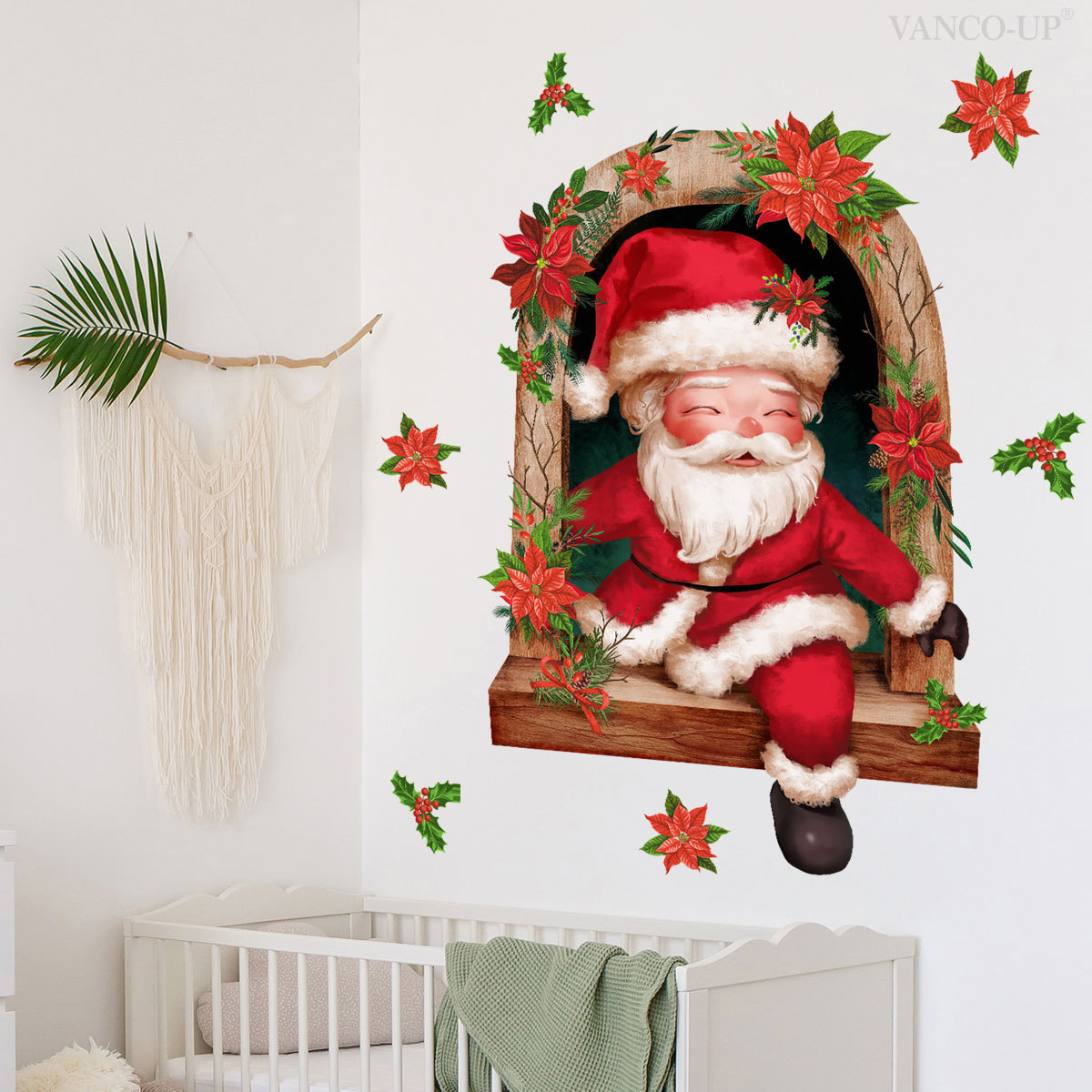 Adesivo de parede natalino gnomo pai natal lua para quarto_voghion.com