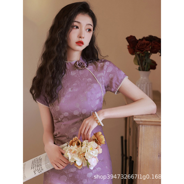 Purple summer retro cheongsam