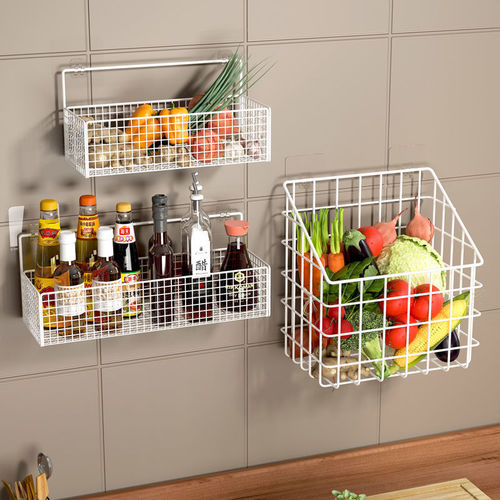 Kitchen hanging basket onion ginger garlic storage rack wall hanging storage seasoning ginger garlic various wall drain vegetable basket no punching