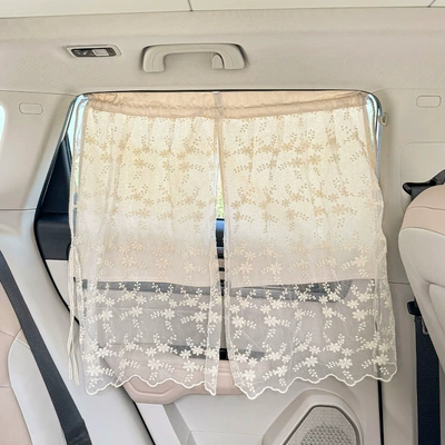 Car Sunshade Side Curtain Suction Cup Car curtains - lace-flower-double-open-sunshade