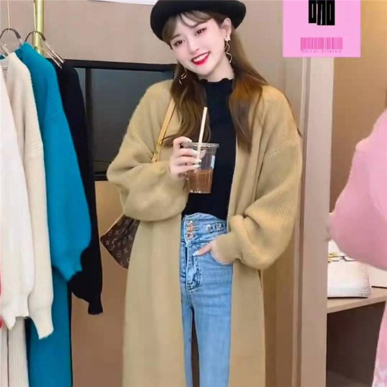 韩版纯色长款外套女 新款休闲大码丸子针织开衫跨境慵懒风毛衣潮