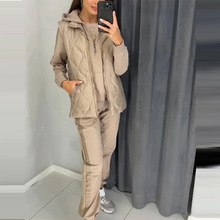 亚马逊跨境2025秋季欧美外贸新款女装时尚马甲连帽卫衣长裤三件套