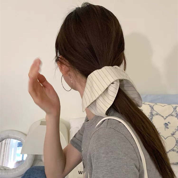 韓国系のストライプの布芸の方巾の大腸の髪輪の女性2025の新型の気質の低い馬尾の紐の高級感の髪飾り|undefined