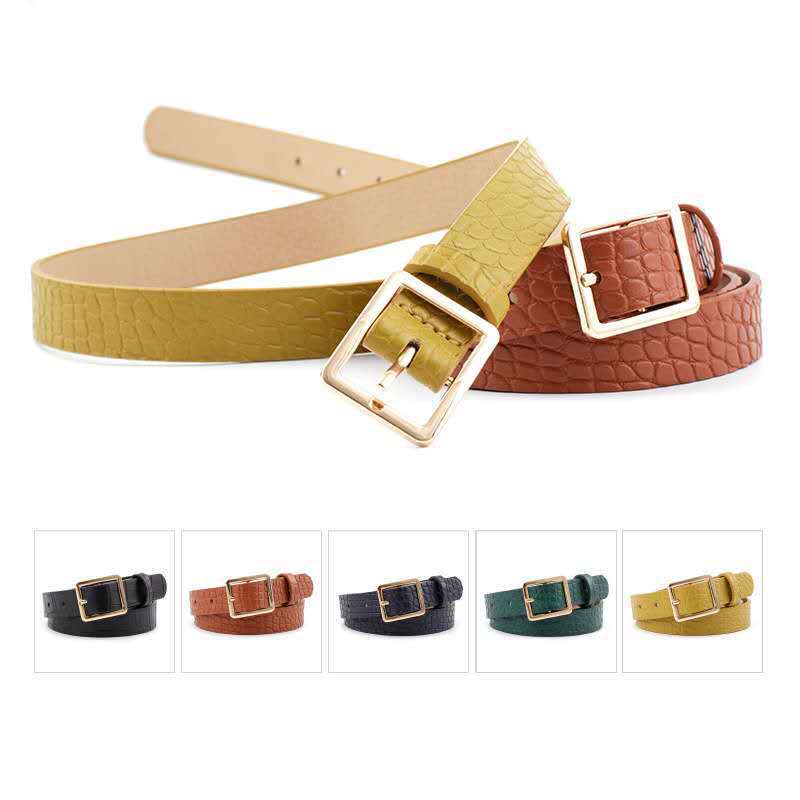 Crocodile Pattern Belt for Women with Square Buckle, Versatile Coat, Windbreaker, Decorative Shirt, Dress, Jeans Belt, Yellow Green Crocodile Pattern Belt for Women with Square Buckle, Versatile Coat, Windbreaker, Decorative Shirt, Dress, Jeans Belt, Yellow Green