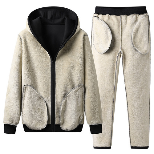 Men's Plus-Size Winter Warm Hooded Casual Tracksuit Set—Specifically Designed for Fleece Sweatsuits