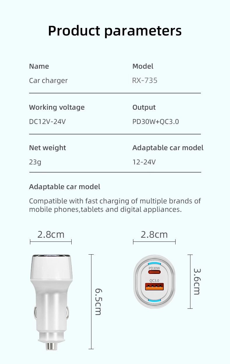 Suitable for Huawei Honor Super Fast Charging 100W One-To-Two Cigarette Lighter Adapter Pd30W Car Charger
