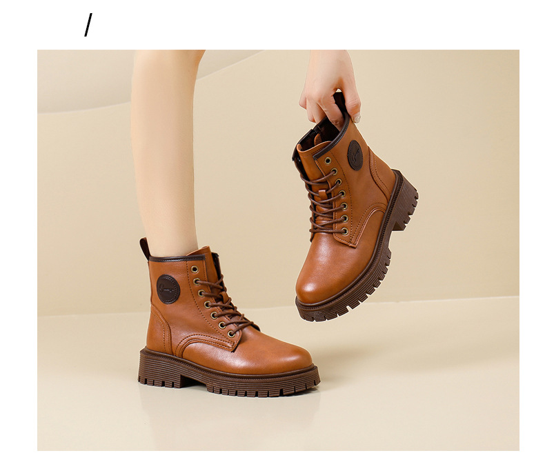 British Style Women's Leather Ankle Boots With Thick Sole_voghion.com