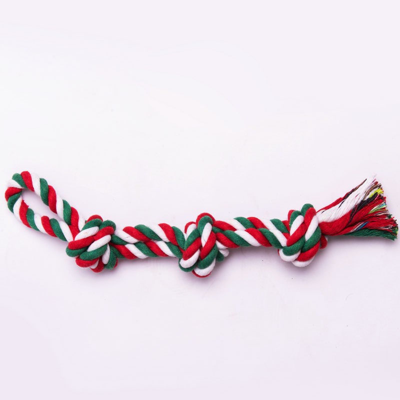 Red, green and white double-stranded triple knot