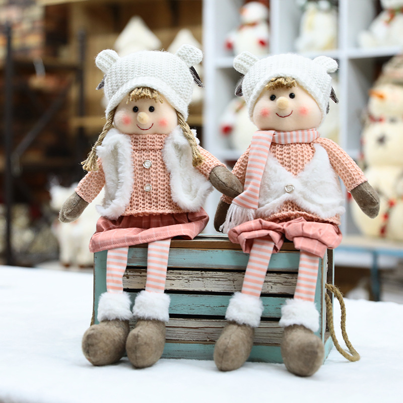 Adjustable Pink Snowman & Reindeer Christmas Figurine - Nordic Style Fabric Decor For Holiday Tabletop, Shelf & Window Display"_voghion.com